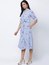 Load image into Gallery viewer, Queen ellie Women Blue Printed Shirt Dress
