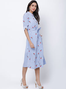 Queen ellie Women Blue Printed Shirt Dress