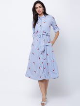 Load image into Gallery viewer, Queen ellie Women Blue Printed Shirt Dress
