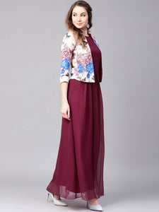 Queen ellie Women Burgundy Solid Maxi Dress