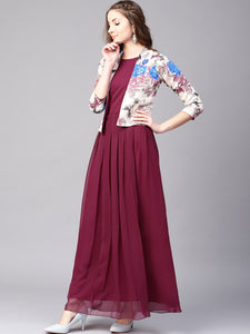 Queen ellie Women Burgundy Solid Maxi Dress