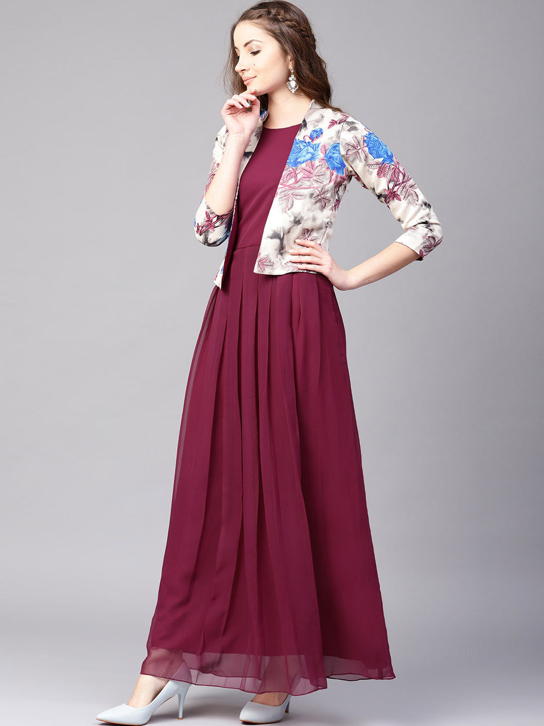 Queen ellie Women Burgundy Solid Maxi Dress