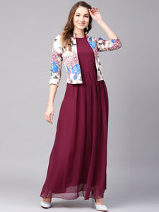 Queen ellie Women Burgundy Solid Maxi Dress