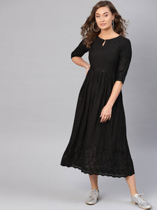 Queen ellie Women Black Embroidered A-Line Dress