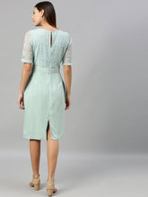 Load image into Gallery viewer, Queen ellie Women Green Solid A-Line Dress With Lace Inserts
