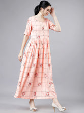 Load image into Gallery viewer, Queen ellie Women Peach-Coloured Checked Maxi Dress
