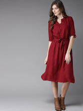 Load image into Gallery viewer, Queen ellie Women Maroon Solid Midi A-Line Dress
