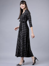 Load image into Gallery viewer, Queen ellie Women Grey &amp; Black Checked Empire Dress
