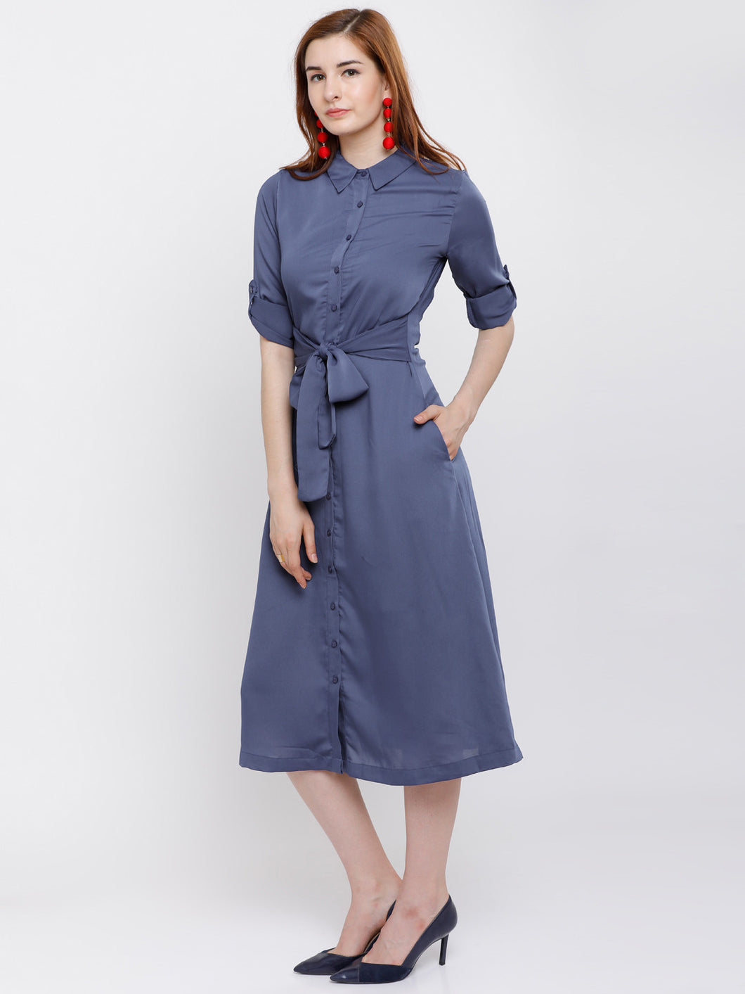 Queen ellie Women Blue Solid Shirt Dress