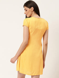 Queen ellie Women Mustard Yellow Solid A-Line Dress