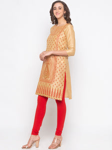 Queen ellie Women Beige & Orange Printed Kurti