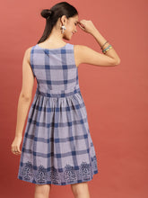 Load image into Gallery viewer, Queen ellie Women Blue &amp; White Hand Block Print Legacy A-Line Dress with Gathers
