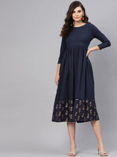 Load image into Gallery viewer, Queen ellie Women Navy Blue Solid A-Line Dress
