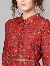 Load image into Gallery viewer, Queen ellie Women Rust Red Printed A-Line Dress
