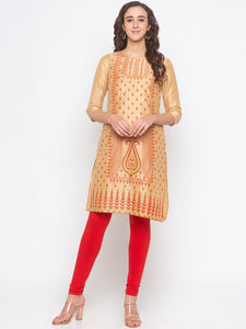 Queen ellie Women Beige & Orange Printed Kurti