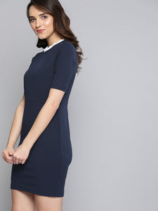 Queen ellie Women Navy Blue Solid Sheath Dress