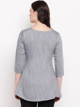 Load image into Gallery viewer, Queen ellie Women Grey &amp; Black Embroidered A-Line Kurti
