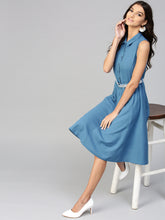 Load image into Gallery viewer, Queen ellie Women Blue Solid Shirt Dress
