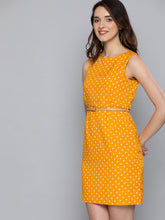 Load image into Gallery viewer, Queen ellie Mustard Yellow &amp; Off-White Polka Dot Print Sheath Dress
