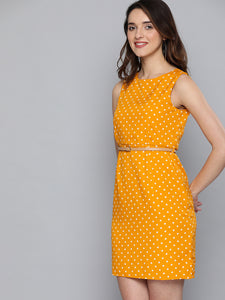 Queen ellie Mustard Yellow & Off-White Polka Dot Print Sheath Dress