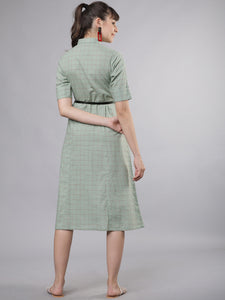 Queen ellie Women Green Checked Shirt Dress