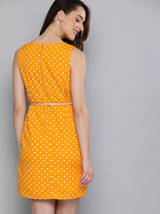 Queen ellie Mustard Yellow & Off-White Polka Dot Print Sheath Dress