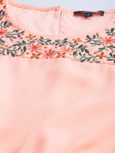 Load image into Gallery viewer, Queen ellie Women Embroidered Peach-Coloured Fit and Flare Dress
