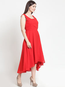 Queen ellie Women Solid Red Fit and Flare Dress