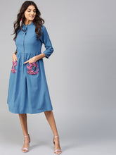 Load image into Gallery viewer, Queen ellie Women Blue Solid A-Line Dress
