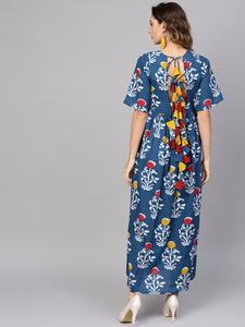 Queen ellie Women Blue & White Printed Maxi Dress