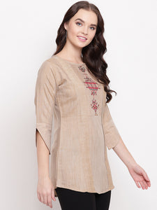 Queen ellie Women Brown Solid A-Line Kurti