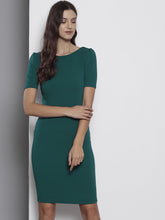 Load image into Gallery viewer, Queen ellie Women Teal Green Solid Sheath Dress
