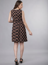 Load image into Gallery viewer, Queen ellie Women Black Checked Fit and Flare Dress
