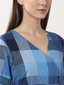 Queen ellie Women Blue Checked Wrap Dress