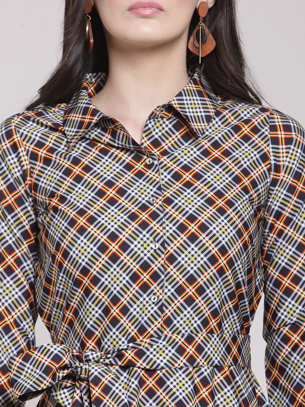 Queen ellie Women Multicoloured Checked Shirt Dress