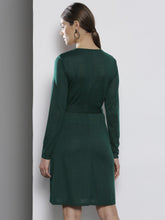 Load image into Gallery viewer, Queen ellie Women Green Solid A-Line Dress
