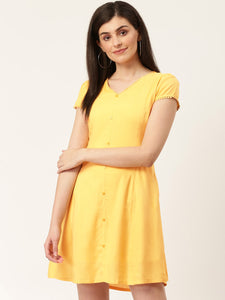 Queen ellie Women Mustard Yellow Solid A-Line Dress