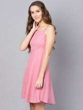 Load image into Gallery viewer, Queen ellie Women Pink Solid Fit and Flare Dress
