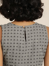 Load image into Gallery viewer, Queen ellie Women Grey &amp; Black Self Design Woven Legacy A-Line Midi Dress with Gathers
