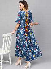 Load image into Gallery viewer, Queen ellie Women Blue &amp; White Printed Maxi Dress
