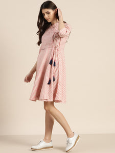 Queen ellie Women Pink & White Striped Wrap Dress