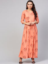 Load image into Gallery viewer, Queen ellie Women Peach-Coloured &amp; Red Printed Maxi Dress
