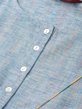 Load image into Gallery viewer, Queen ellie Women Blue Self Design Yarn Dyed Flared A-Line Dress
