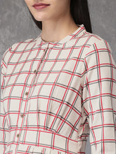 Load image into Gallery viewer, Queen ellie Women Off-White &amp; Red Checked A-Line Kurta
