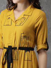 Load image into Gallery viewer, Queen ellie Women Mustard Printed Fit and Flare Dress
