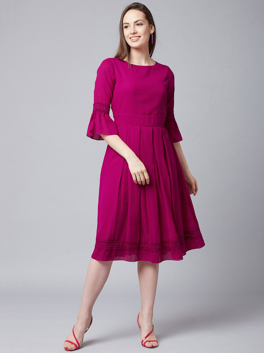 Queen ellie Women Pink Fit and Flare Dress