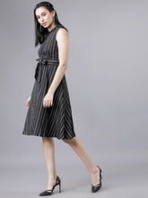 Load image into Gallery viewer, Queen ellie Women Black &amp; White Fit and Flare Dress
