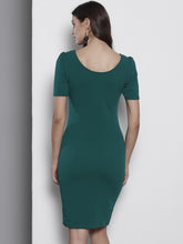 Load image into Gallery viewer, Queen ellie Women Teal Green Solid Sheath Dress
