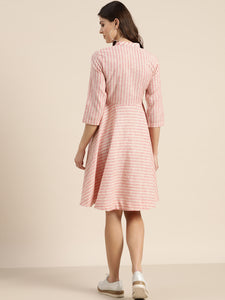 Queen ellie Women Pink & White Striped Wrap Dress