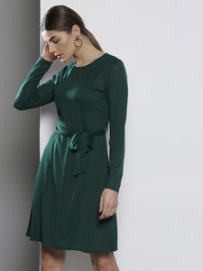 Queen ellie Women Green Solid A-Line Dress